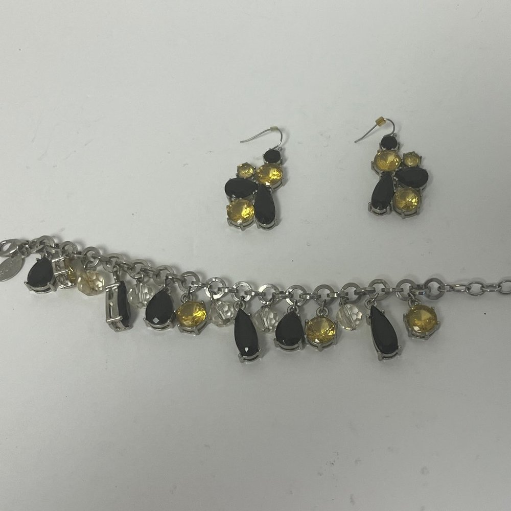 White House Black Market Crystal Earring and Bracelet Set - Black/Yellow/Silver